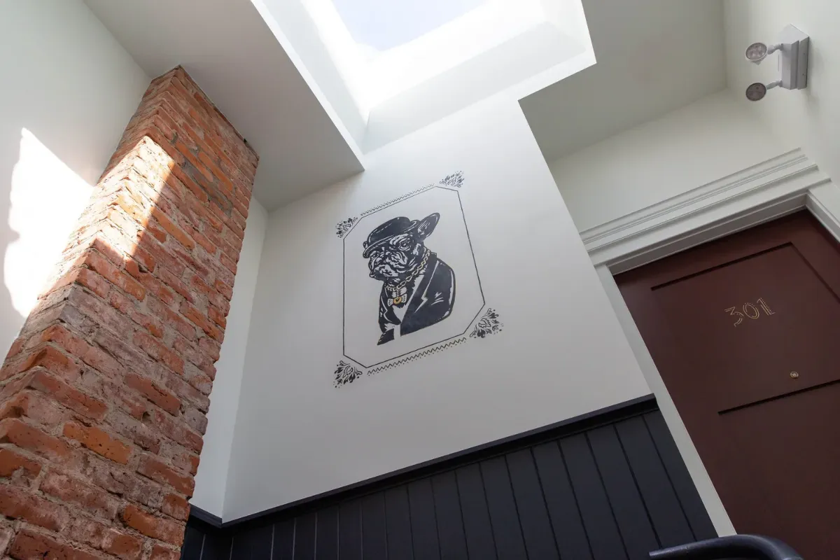 Lydia Beauregard’s bulldog mural in the common area