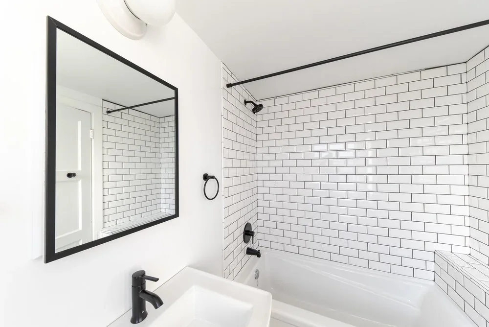 Bathroom on the Kennedy floor, tiled in white
