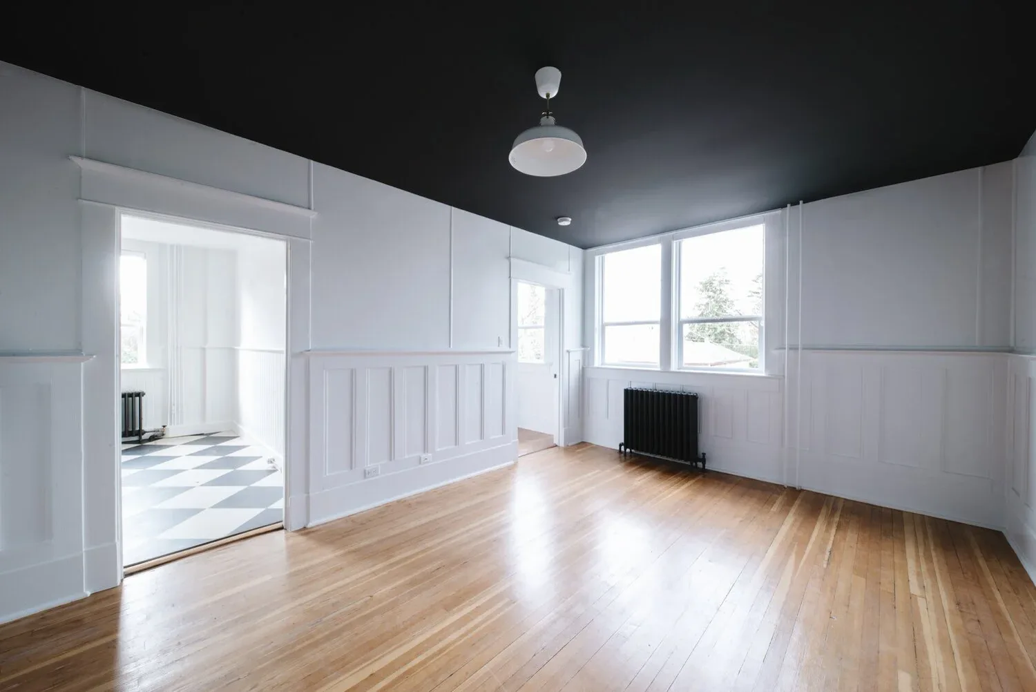 Living room with original windows
