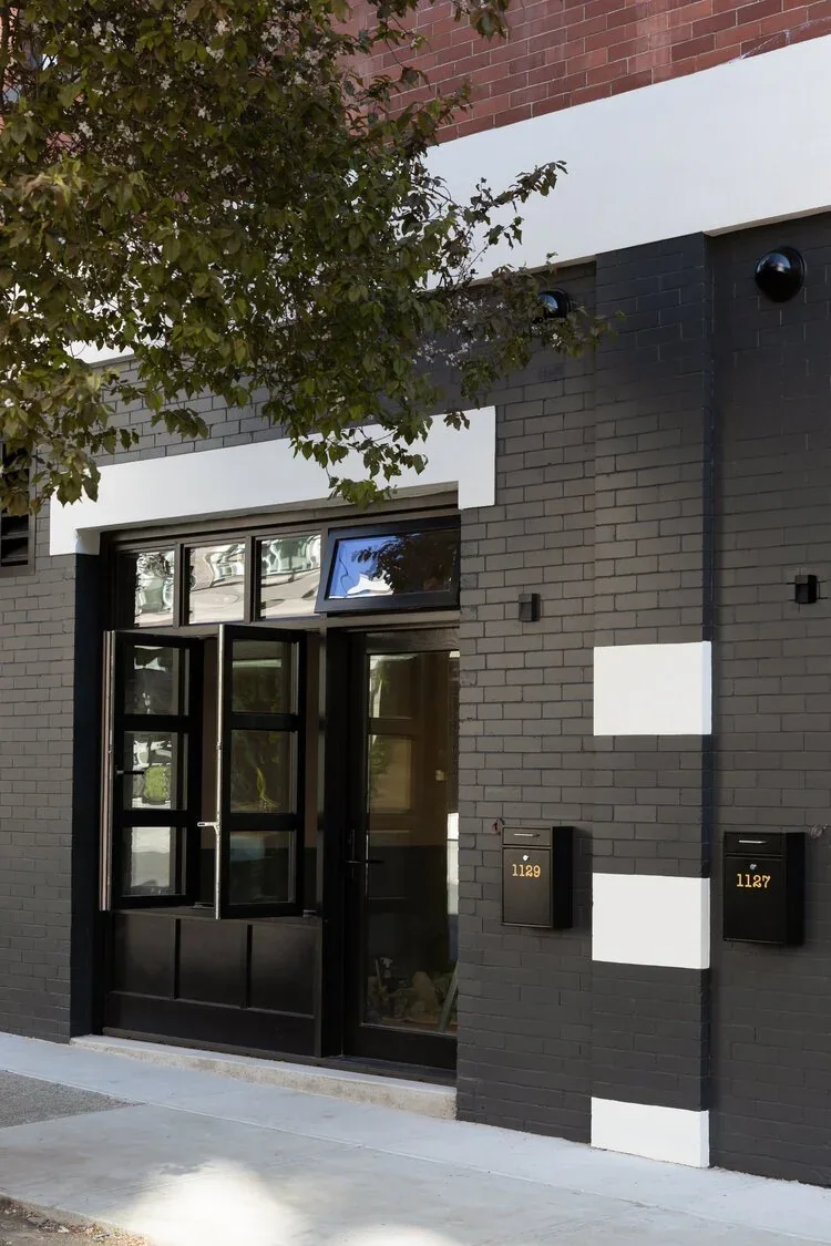 The townhouse entrances on Meares Street