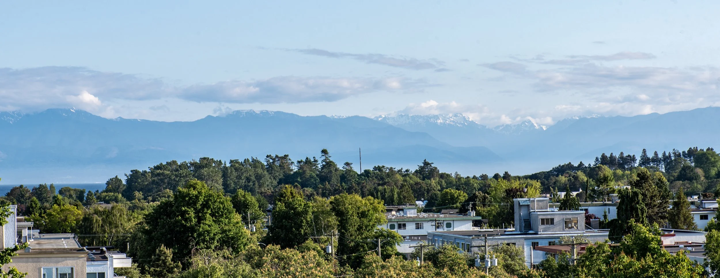 The view from The Charlesworth over Victoria to the Olympic Mountains
