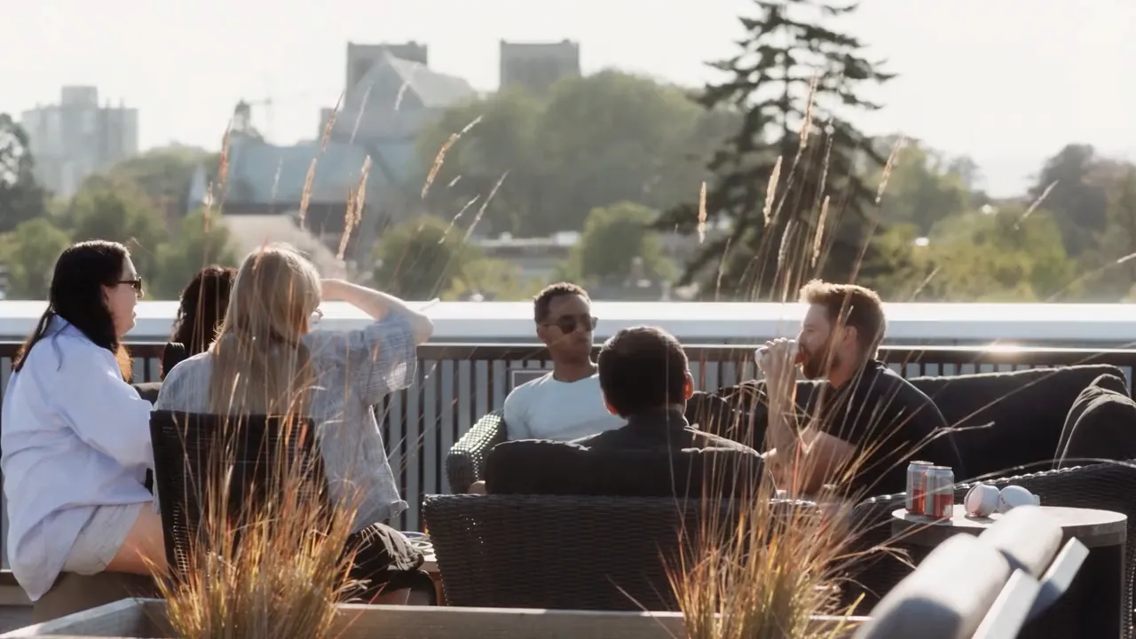 Residents on the rooftop terrace at The Charlesworth