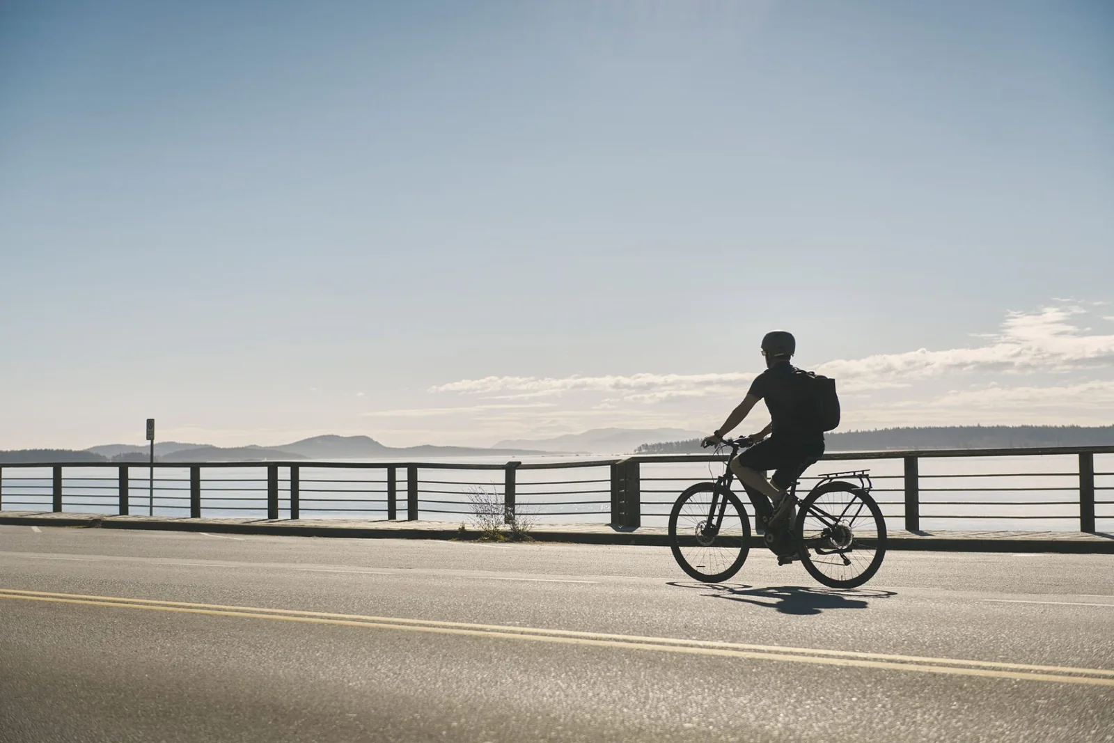 Cyclist on the waterfront road