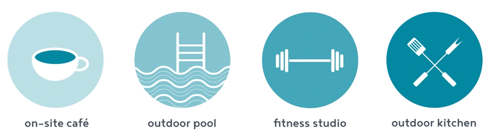 On-site café, outdoor pool, fitness studio, outdoor kitchen