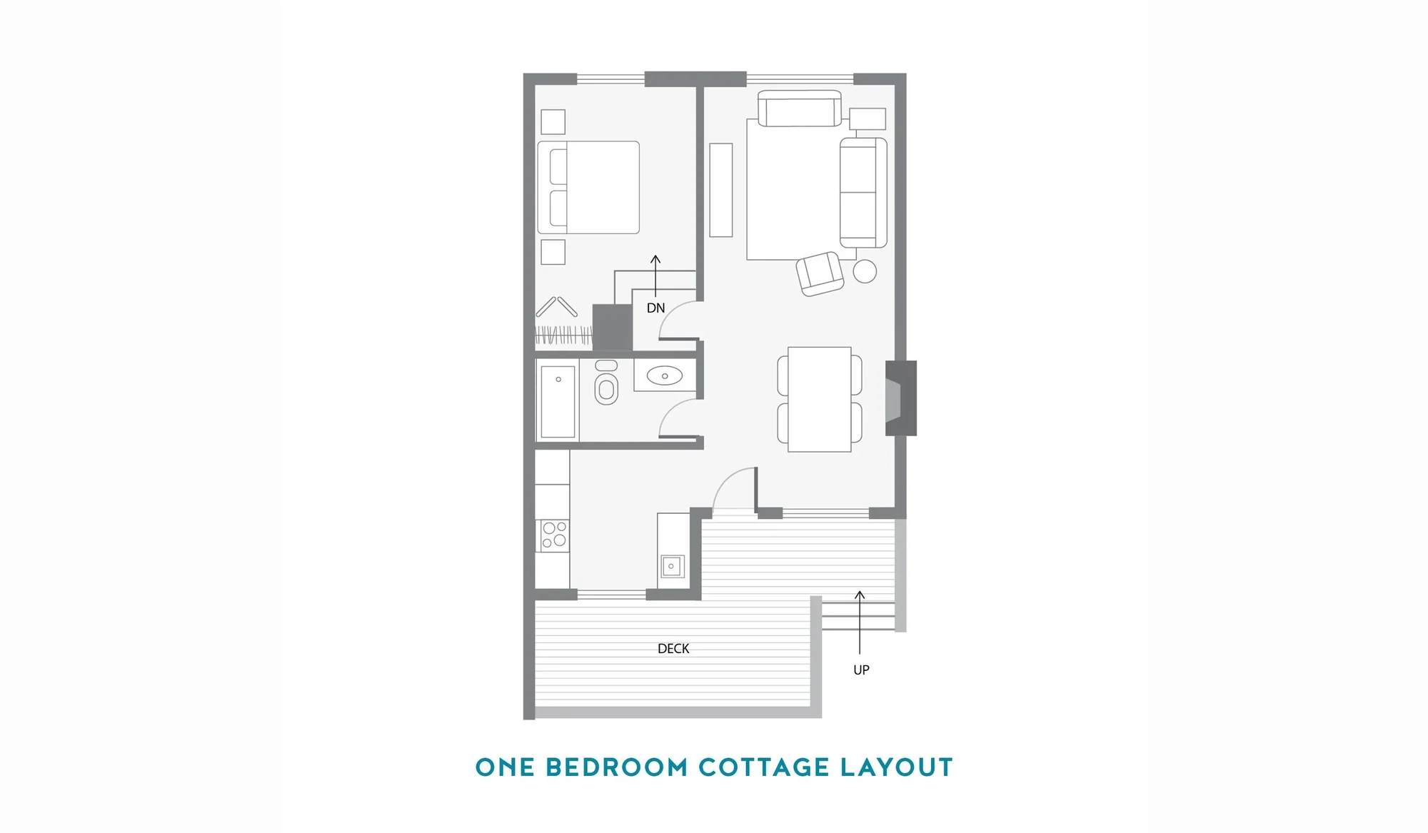 Floor plan: one bedroom cottage layout