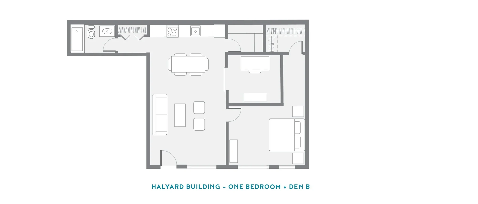 Floor plan: Halyard building, one bedroom and den B