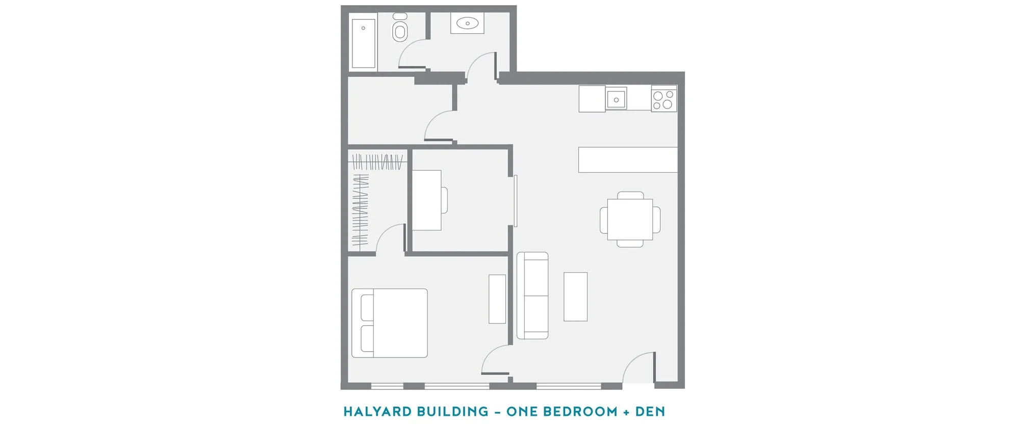 Floor plan: Halyard building, one bedroom and den