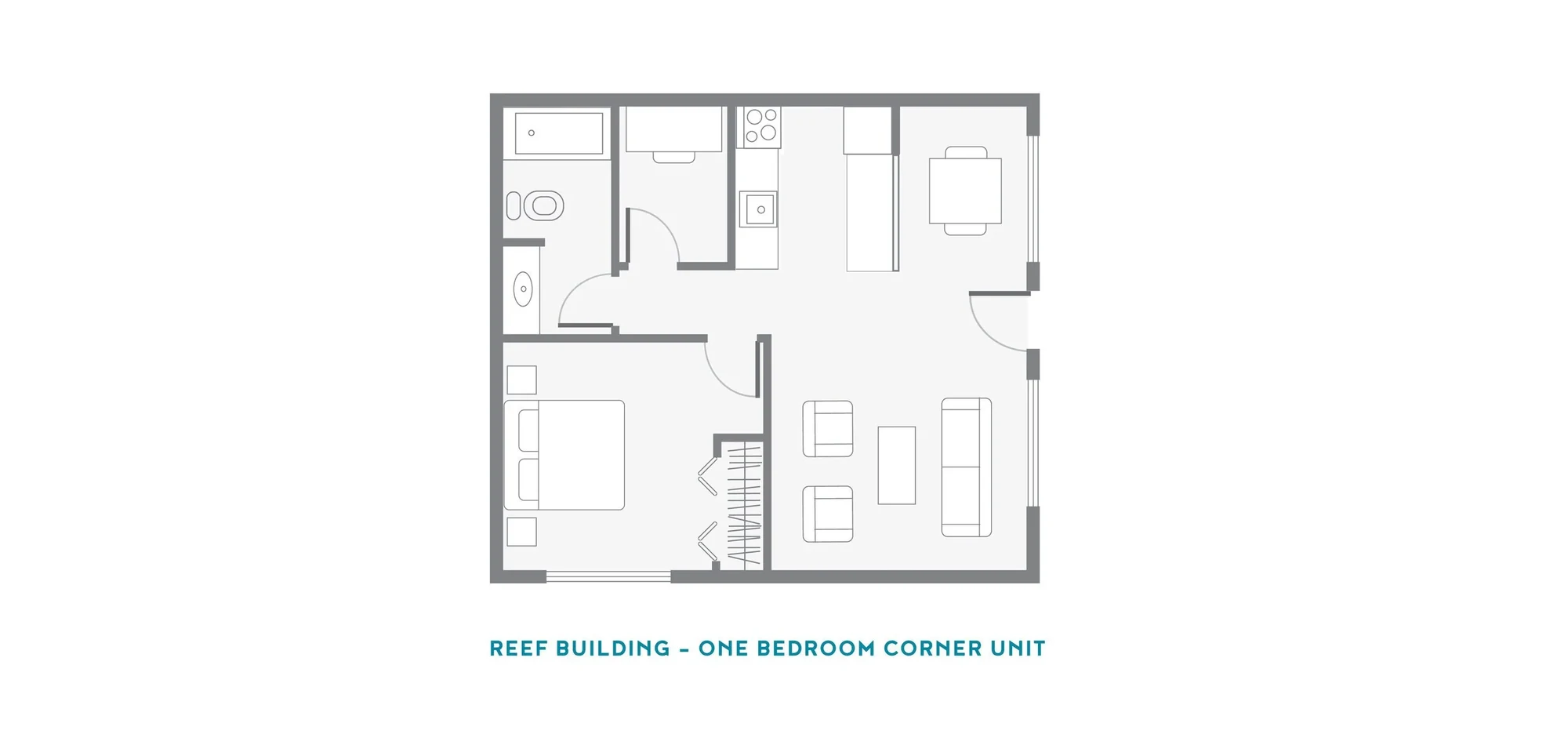 Floor plan: Reef building, two bedroom and den